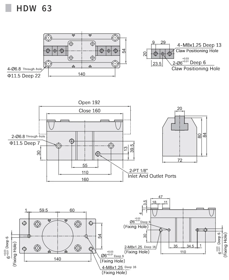Luftgreifer HDW HDW20 HDW25 HDW32 HDW40 HDW50 HDW63 HDW100 Starker Paralleler Mechanischer Greifer Finger-Luft-Pneumatikzylinder – Detail 15