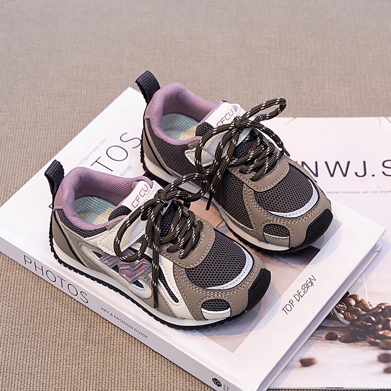 Summer Children's Boys Girls Microfiber Leather Thin Bottom Running Shoes Kid Toddler Two-tone Shoelaces Non-slip Training Shoes