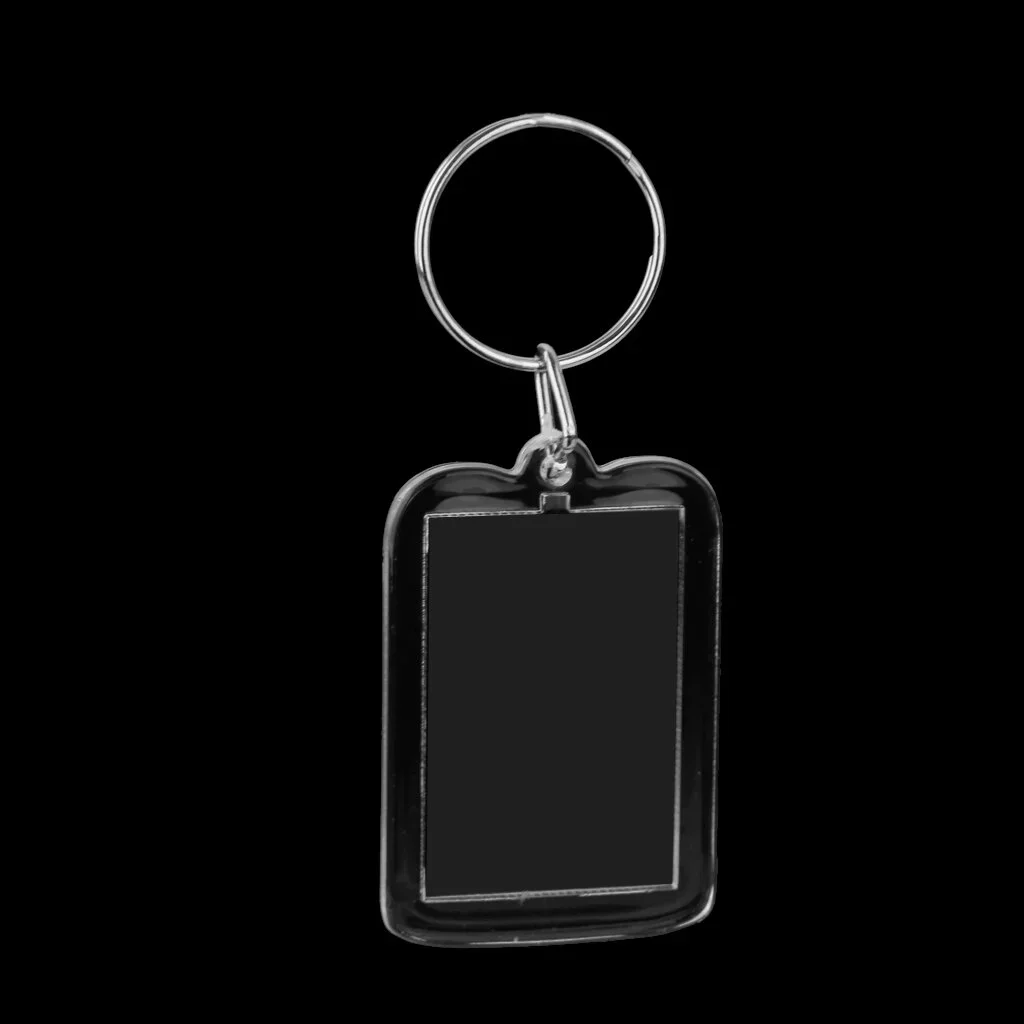 10Pieces Acrylic Blank Clear Car Key Rings Rectangle Photo Holder Keychain 38x25mm