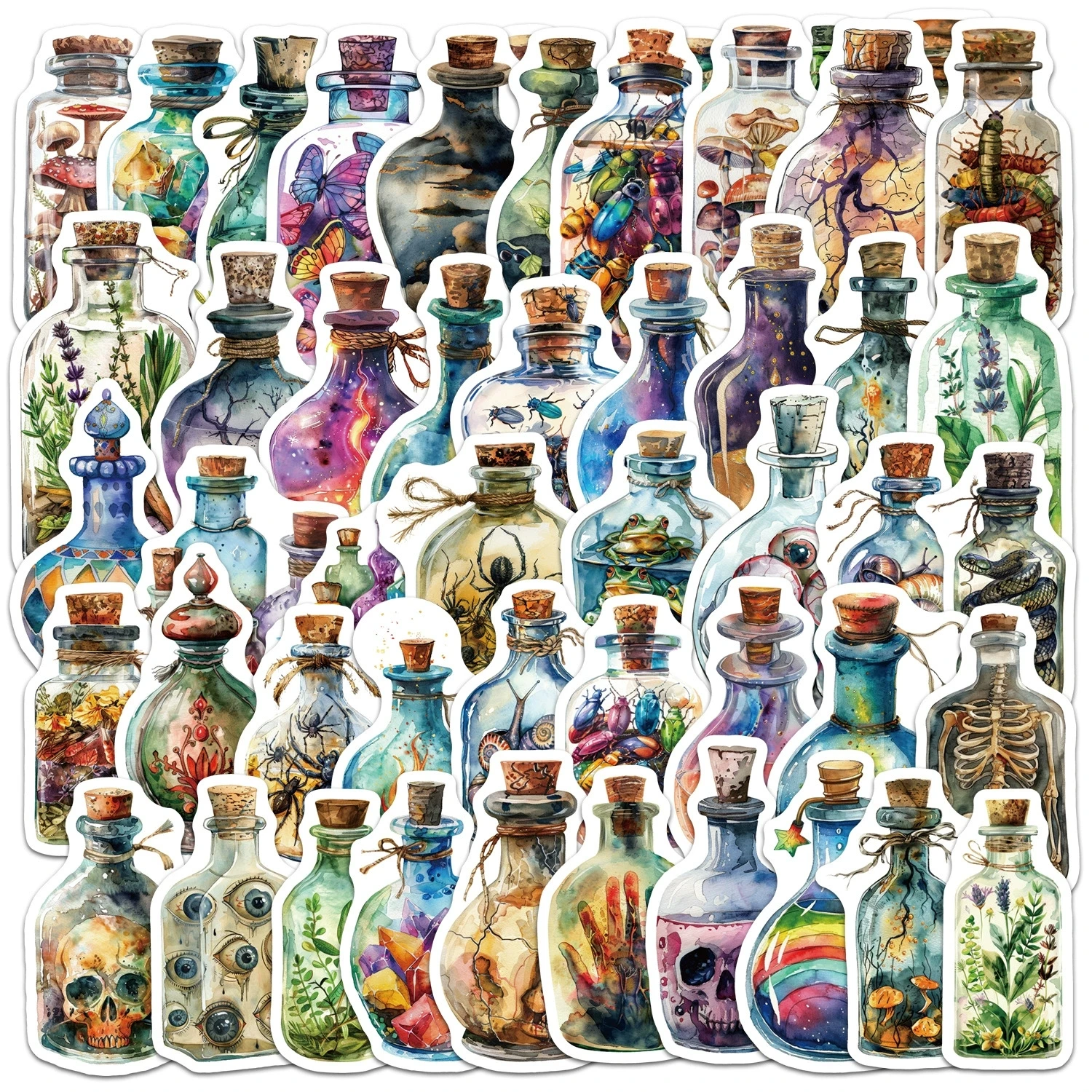 50-100 Stück Cartoon-Hexen-Medizinflaschen-Graffiti-Aufkleber, wasserdichte Gepäckdekoration, kreative Medizinflaschen-Sticker