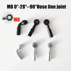 M8 Motorcycle Brake Hose Banjo Fittings Crimping Style 0~28~90 Degree Steel 8mm I.D hole Clutch Oil Fuel Hose Line Joint Adapter