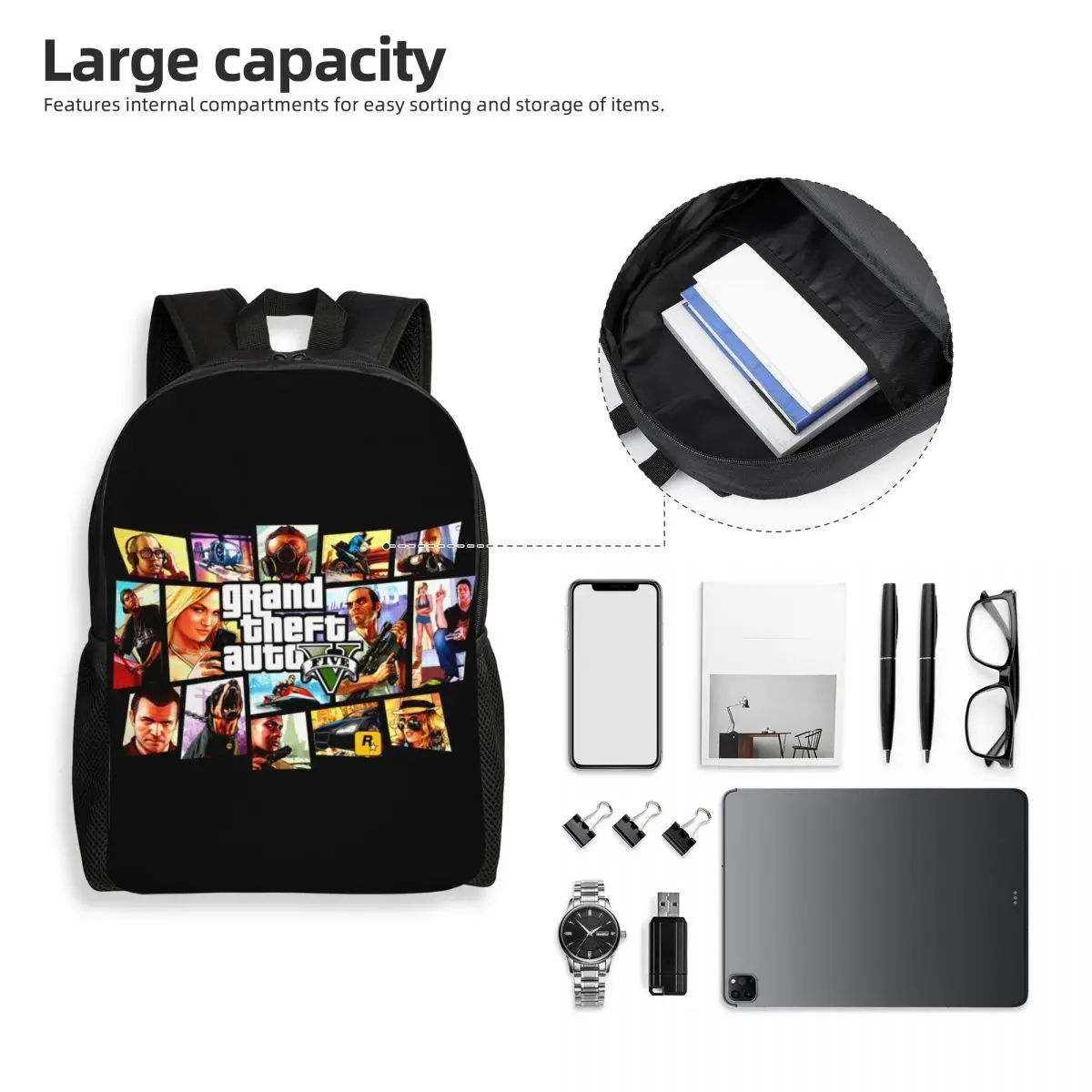 Grand Theft Auto Adventure Game Travel Backpack Men Women School Computer Bookbag GTA College Student Daypack Bags