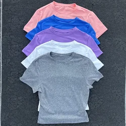 Solid Color Women's Tight Yoga Short-Sleeved T-Shirt Soft And Breathable Belly Button Exposed Fitness Top Abdominal Slimming