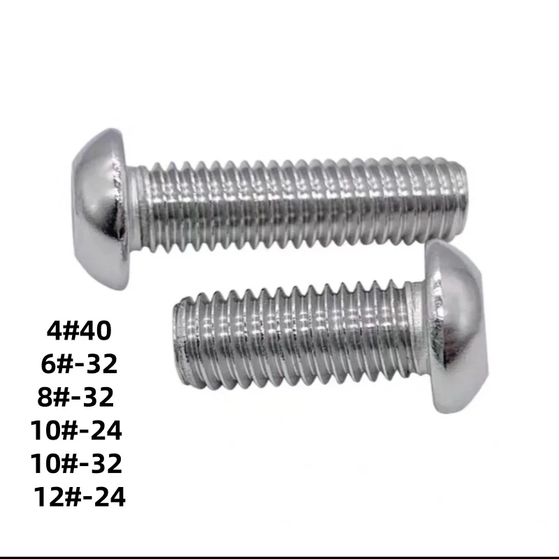 50 Pieces 4#40 6#-32 8#-32 10#-24 10#-32 12#-24 American Standard 304 Round Head Mushroom Hex Socket Coarse Thread Screw