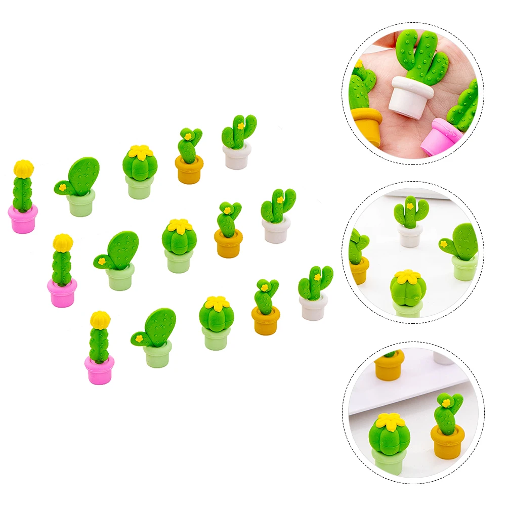 

15 Pcs Animal Cactus Eraser Child Shaped Eco- Students Pencil Erasers Mini