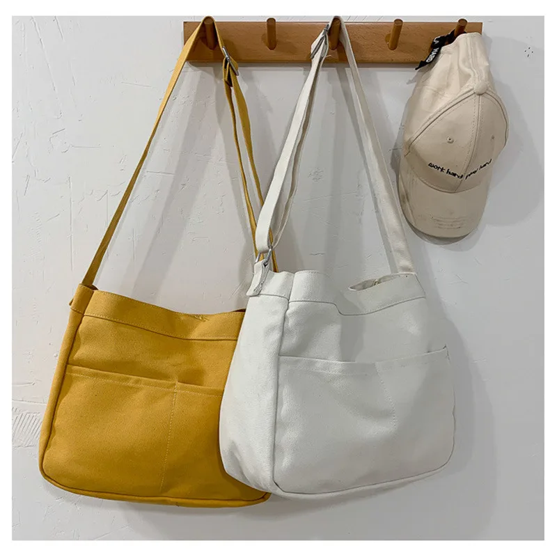 Large Capacity Students Canvas Shoulder Bags Female Handbags Korean Satchel Cotton Cloth Crossbody Bag Women 2023 School Bag