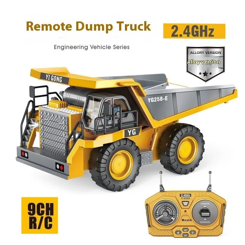 Alloy Engineering Vehicle Remote Control Dump Truck Dump Truck Simulation Excavation Model Boy Children Toys 9-channel Remote Co