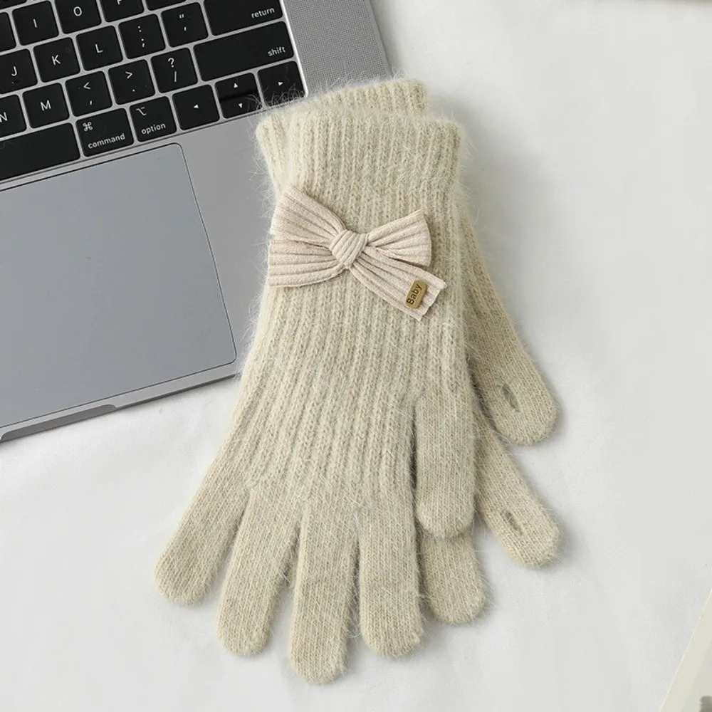 قفازات شعر أرنب عصرية سميكة مبطنة بالصوف قفازات دافئة مريحة ودافئة كاملة الأصابع للنساء #5