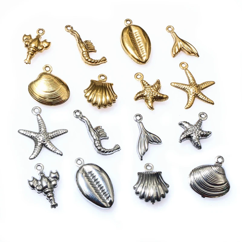 20pcs Shell Starfish Lobster Charms Pendant Stainless Steel Crafts DIY Jewelry Making Accessories for Necklace Bracelet Earrings - Detail 1
