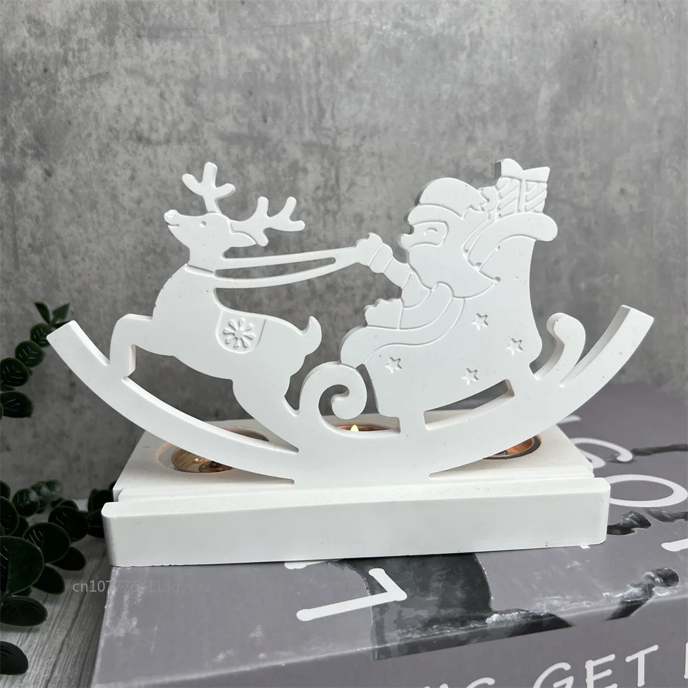 Santa Claus Pull Christmas Sled Plugin Decoration Candle Holder Silicone Mould DIY Pouring Cement Concrete Gypsum Silicone Mold