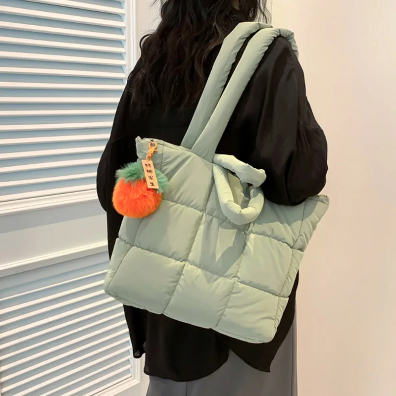 

Women Bag Large-capacity Underarm Bag Nine-grid Checkered Cotton Jacket Bag Nylon Fabric Hand And Shoulder Bag Fashion Funny Bag