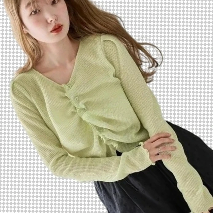 

Japanese Style Knitting Shirt Femme Spring and Autunmn Ruffled Single-Breasted Casual Elegant Thin Knitted Cardigan for Women