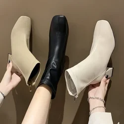 Spring/autumn Women Single Boots Square Heel Ankle Boots Womens Motorcycle Boots Plus Size 34-43 Zapatos De Mujer Botas