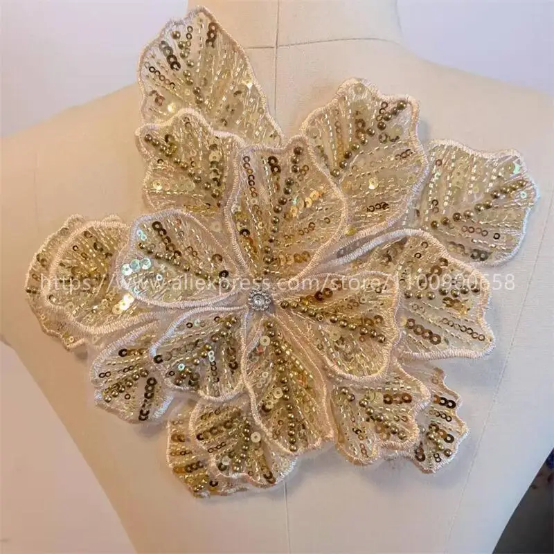 24CMX21CM, 22 Farben. Mehrschichtige bestickte, perlenbesetzte Pailletten-Großblumen, DIY-Kleidung, Mantel-Brustblume, Dekorations-Applikation. – Detail 16