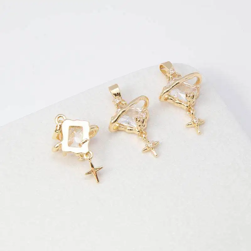 14K Copper Gold Plated CZ Zircon Snowflake Rotatable Spacer Beads Connector For DIY Bracelet Necklace Jewelry Findings