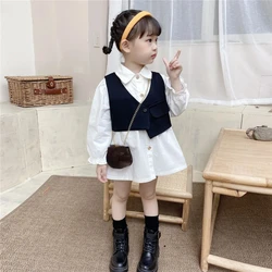 Spring Girls Clothes Set Long Sleeve Shirt Dress+Vest Fashion Korean Children Casual Costumes Suits Autumn Toddler Girl Clothes