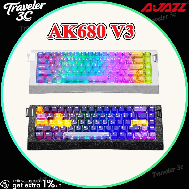 NEW Ajazz AK680 V3 Magnetic Switch Gaming Keyboard 192K Scan Rate 8K 0.001mm RT Carbon Fiber Wired Keyboard Hot Swap FR4PCB