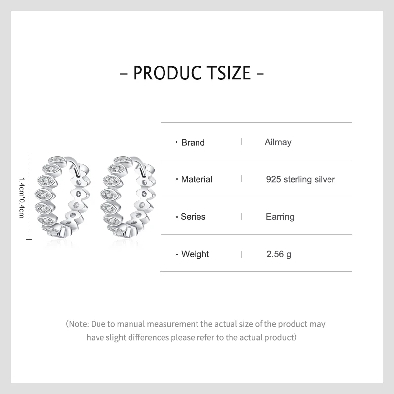 Ailmay 925 Sterling Silver Luxury Lucky Eye Ear Buckles For Women Girls Shiny CZ Geometric Hoop Earrings Wedding Fine Jewelry