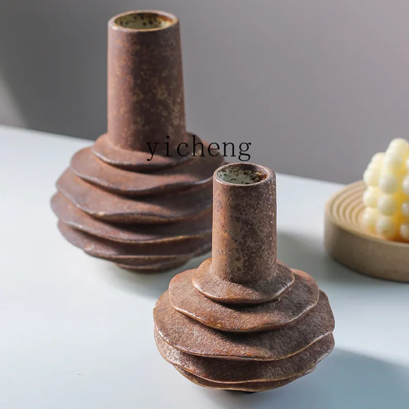 

ceramic dried flower vase ornament Japanese retro rust color flower arrangement ornament