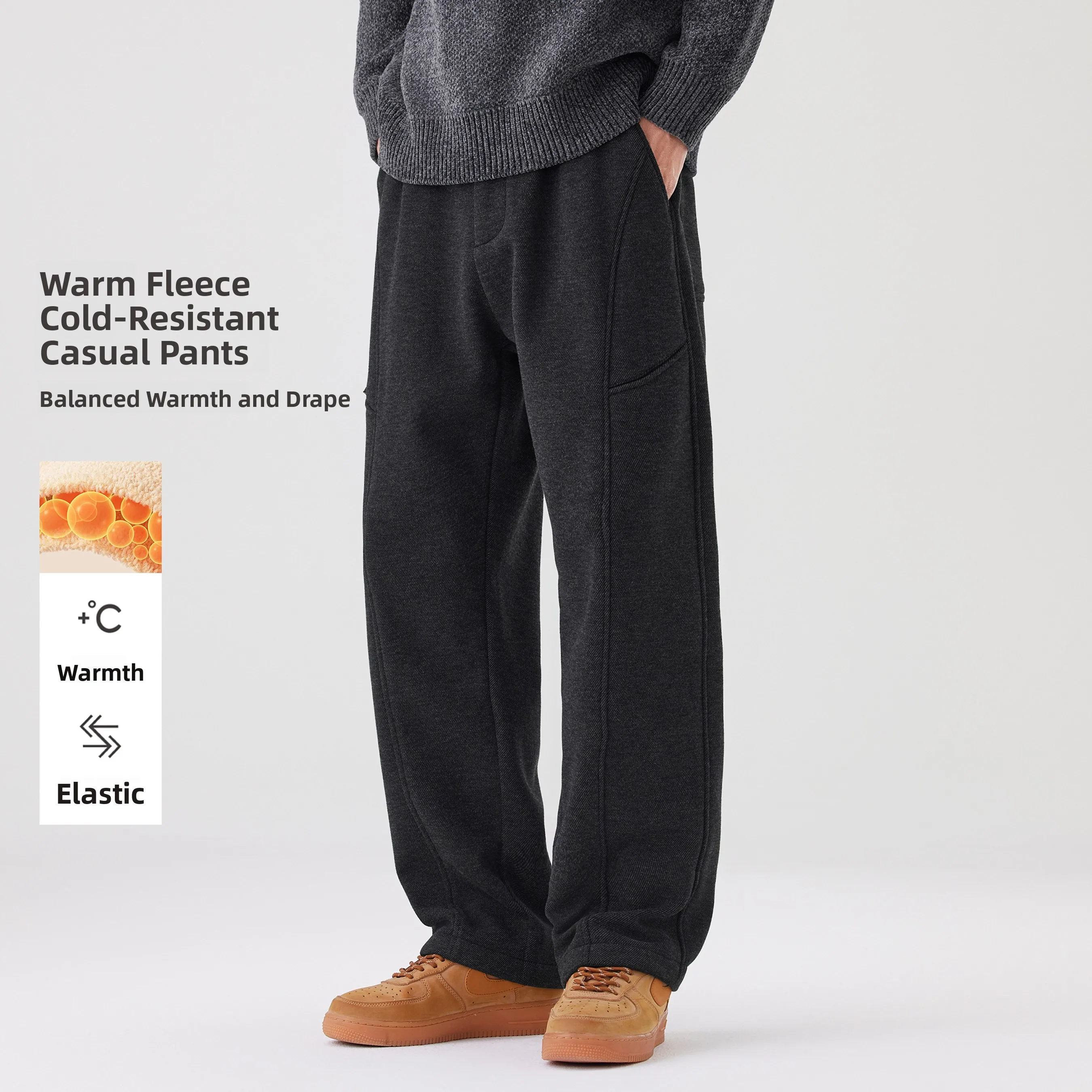 

NINPURE Spring New American Sle Casual Woolen Straight Leg Pants Men Loose Anti-Wrinkle Cleanfit Sweatpants