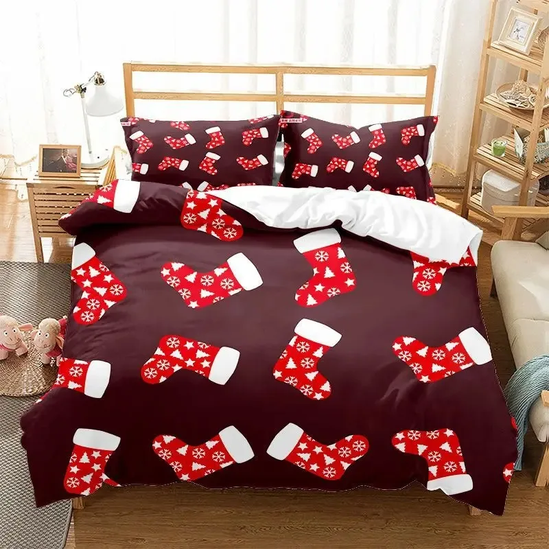 

Christmas Bed Sheet Set Linen Pillow Case Cover Bedding Home 3D HD Pillowcase Santa Claus For Single Double Twin King Textile