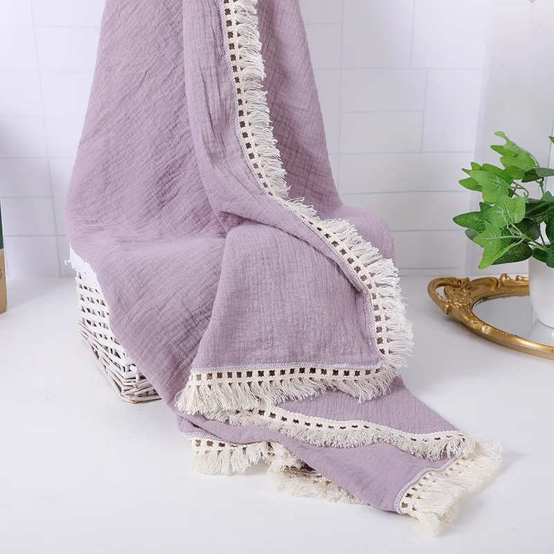 Cotton Muslin Swaddle Blankets for Newborn Baby Tassel Receiving Blanket Solid Swaddle Wrap Infant Soft Sleeping Quilt Bed Cover