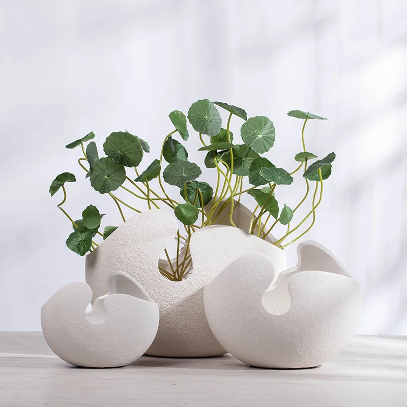 Ceramic Vase Creative Modern Fashion White Eggshell Flower Arrangement Vegetarian Burning Home Decoration Ornaments