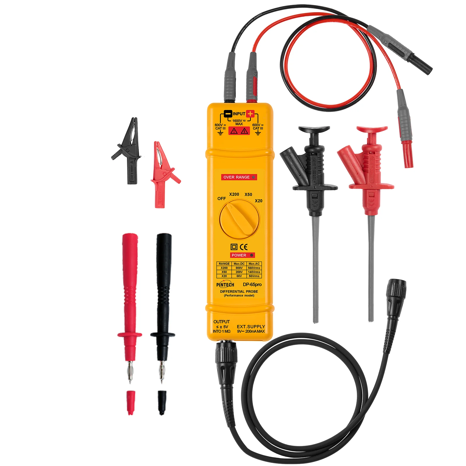 PINTECH DP-65PRO High Voltage Differential Active Probe 1600V 65MHz 20X/50X/200X Attenuation Rate Oscilloscope Probe Kit