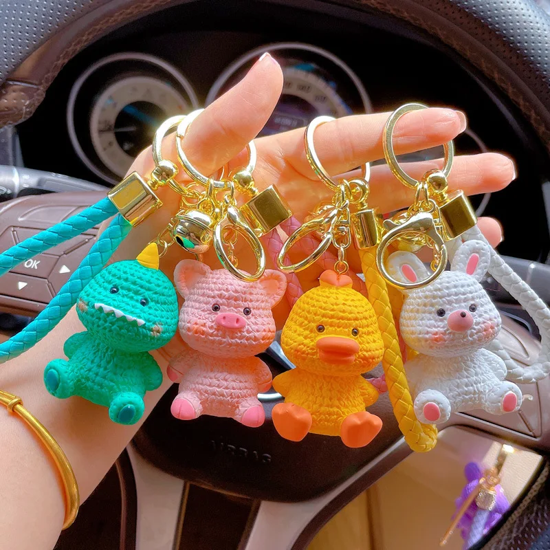 

Cartoon Resin Wool Small Yellow Duck Keychain Creative Couple Schoolbag Dinosaur Pendant Women's Exquisite Car Key Chain