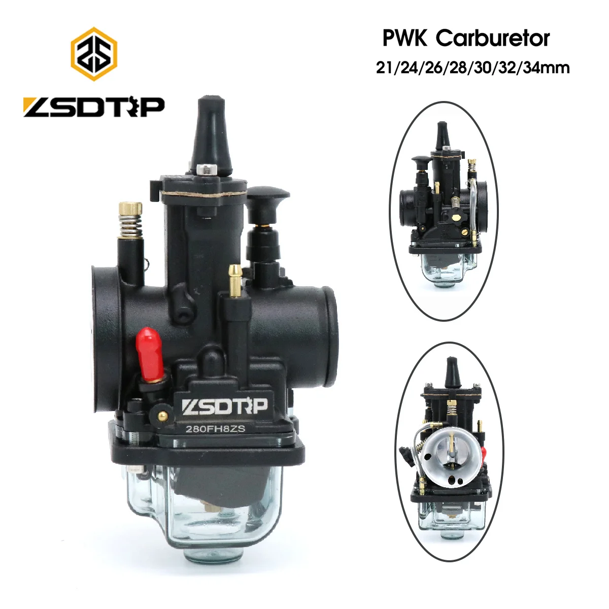 

ZSDTRP 21 24 26 28 30 32 34mm Red/Black Motorcycle Racing Carburetor For 50cc-350cc 2T 4T PWK Carburetor With Main jet Idle jet