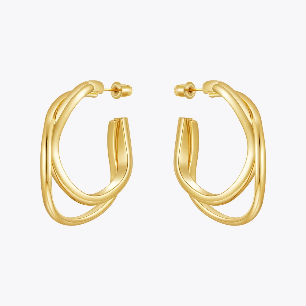 

Enfashion Aretes C Shape Hoop Earrings For Women's 18K Plated Gold Fashion Dainty Hippop Jewelry Dating Cocktail E241589