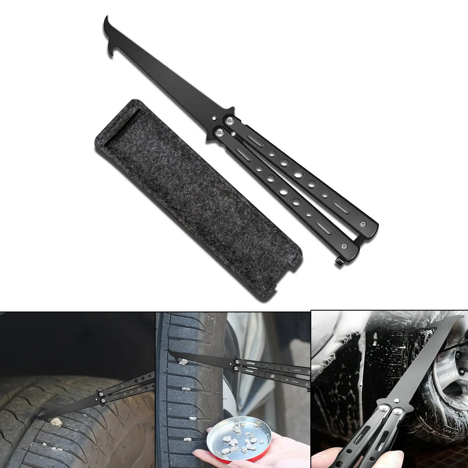 Car Tire Cleaning Hook Portable Wheel Tread Slot Gravel Stone Hook Silver