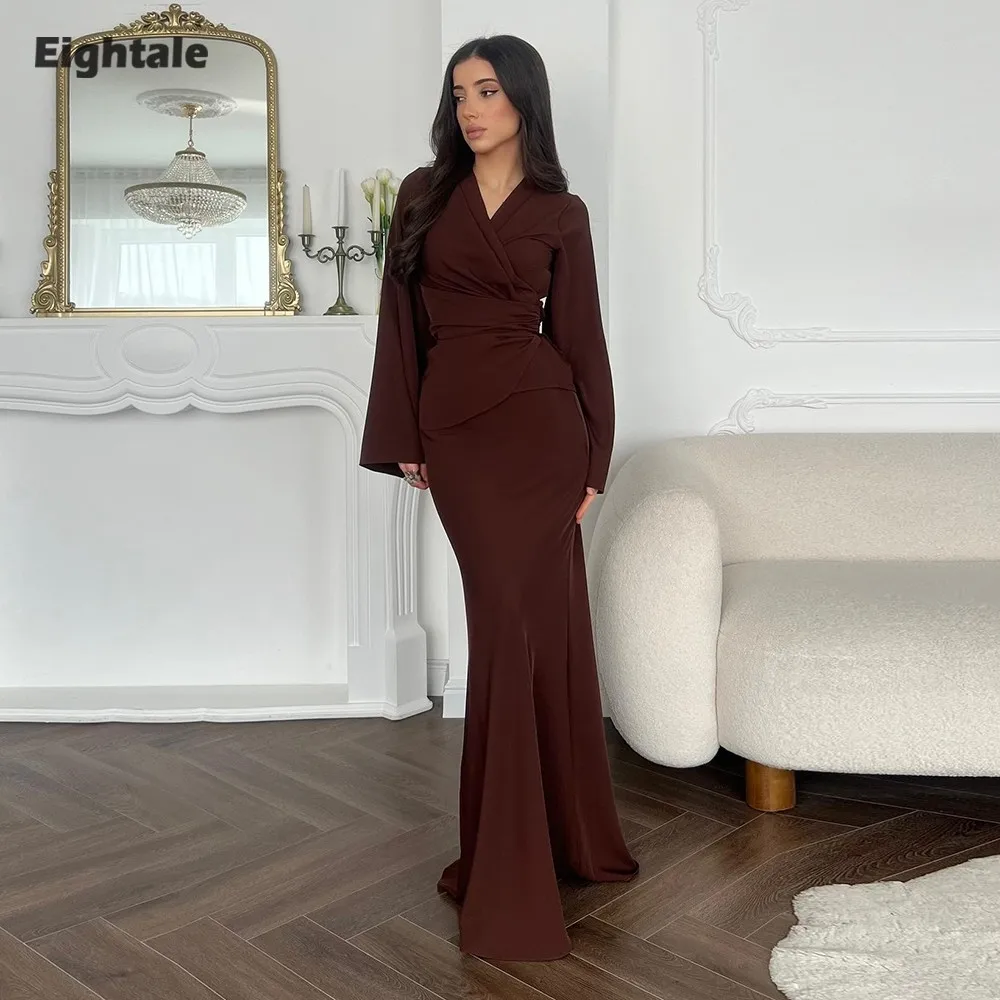 

Eightale арабское вечернее платье с v-образным вырезом, длинные платья по индивидуальному заказу, эластичное атласное свадебное платье русалки, Vestido De Noche