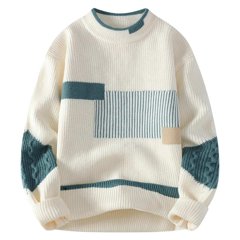 Ulepszony sweter z dzianiny Versio Moda Patchwork Knitting Mock Neck Pullovers Jesień Zima Codzienne ciepłe swetry Pullover Swetry