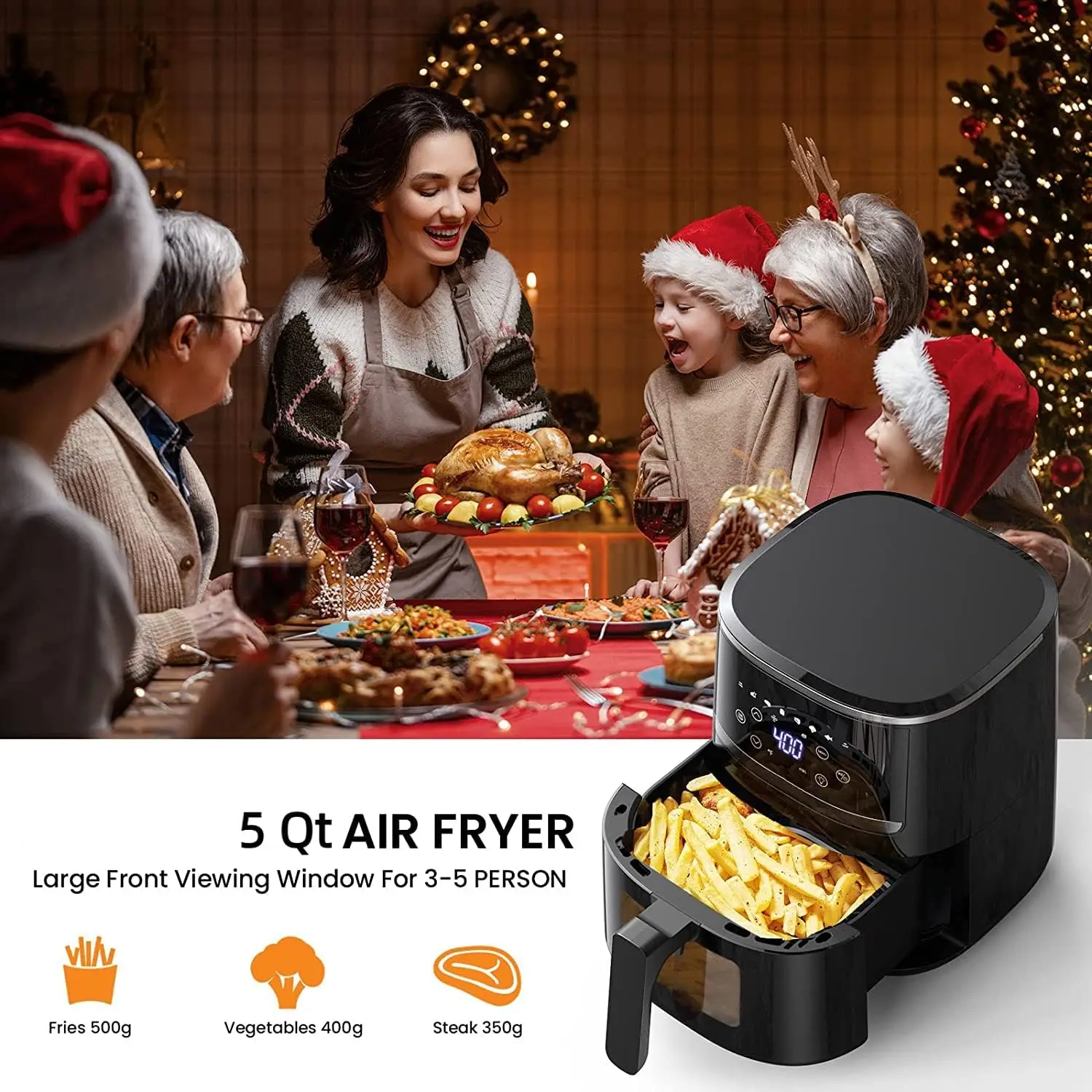 Forno per friggitrice ad aria Adoolla 5 Qt grande Touch Screen senza olio 1500W Mini forno combinato con 7 accessori, controlli digitali One-Touch, No