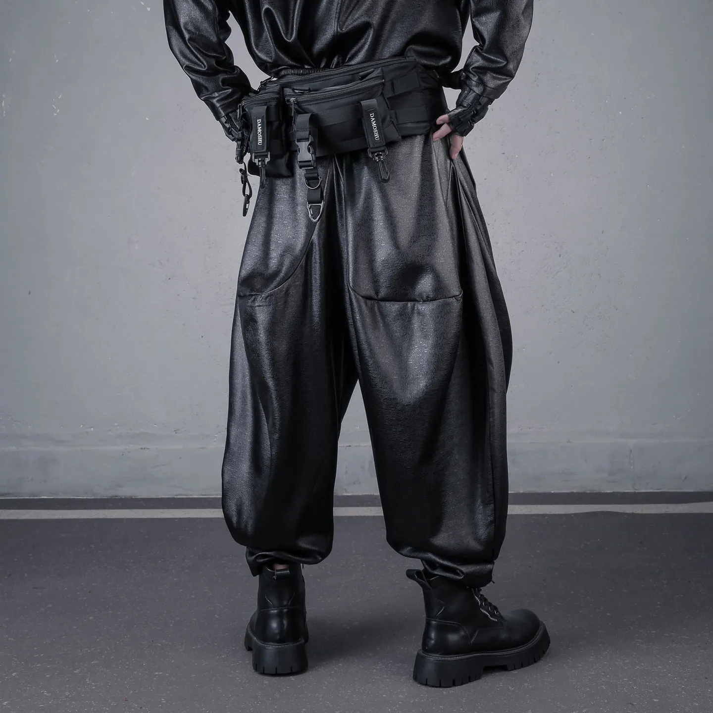 Stand Cut Loose Dark Texture PU Leather Cropped Pants Pants Men's Spring and Autumn Dark Low-Grade Pants