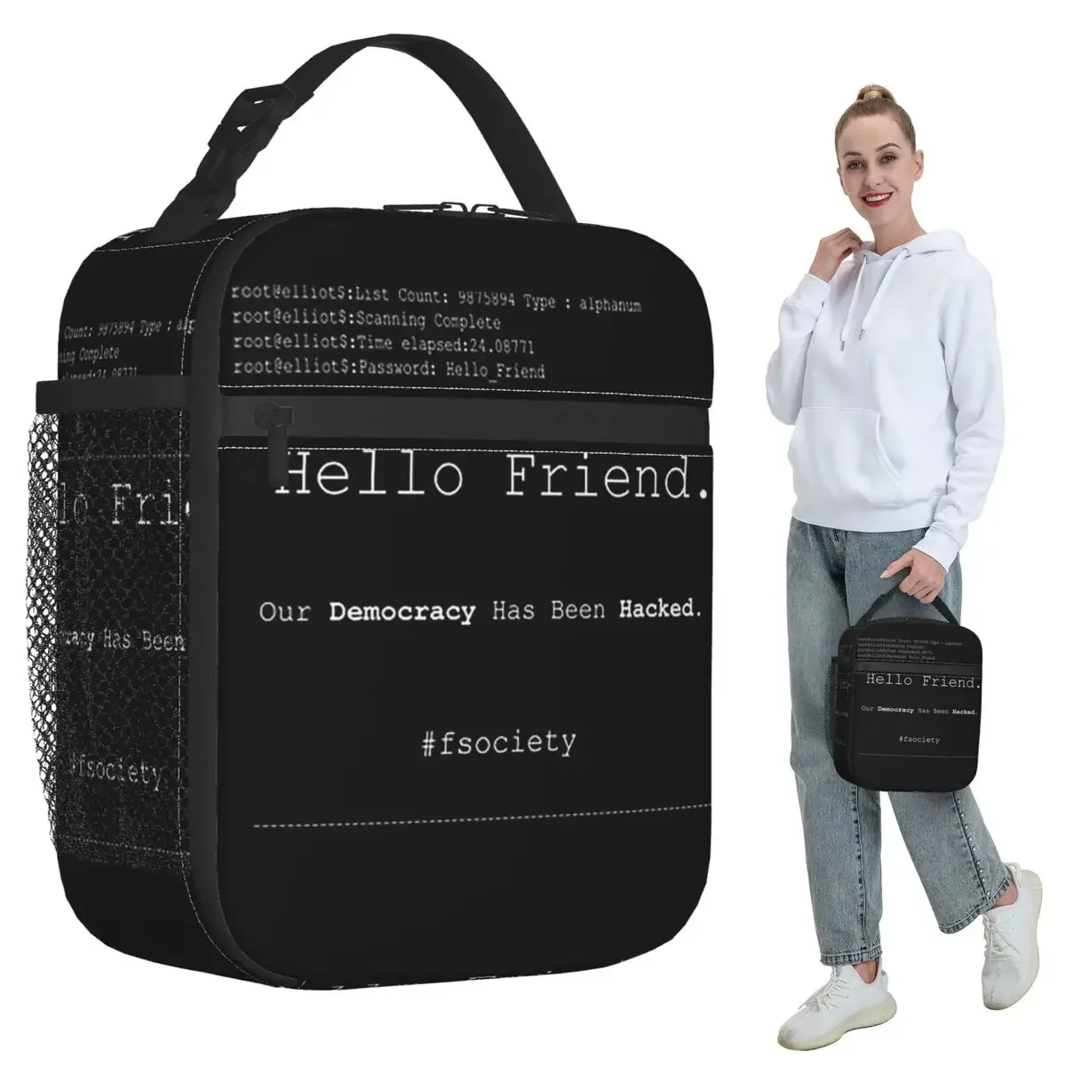Mr Robot Hello Friend Fsociety Insulated Lunch Bag for Kids School Cooler Thermal Food Box Tote Portable Lunch Boxes Container