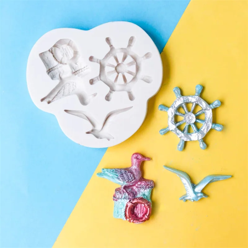 Seagull Anchor Seabird Rudder Fondant Cake Silicone Molds Gumpaste Mould Sugarcraft Chocolate Clay Molds Baking Tools