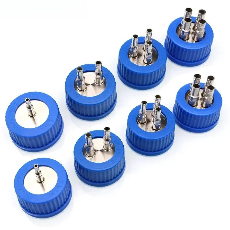 GL45 Fermentation Tank Reactor Feed Cover Stainless Steel Jar Lid with SS304  Blue Headspace Cap Refill Cover for Tube