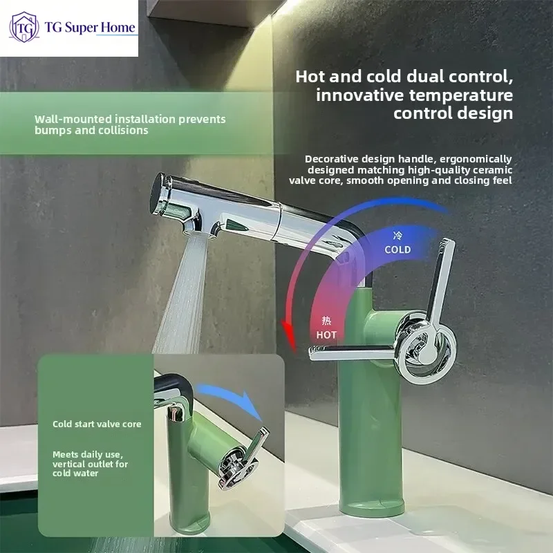 Luxury Lift-and-Slide Basin Tap for Bathroom Vanity Units – Multi-Function Swivel Tap for Hot and Cold Water