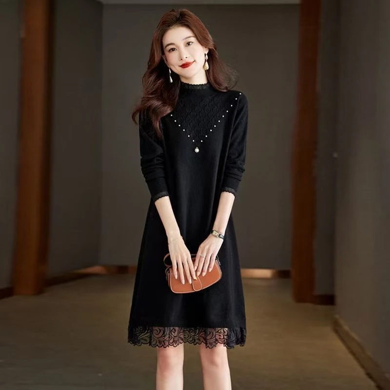Crochet Dresses for Women Formal Comfortable Harajuku Deals Y2k Autumn Winter Retro Casual Cool New in White Woman Knitted Dress