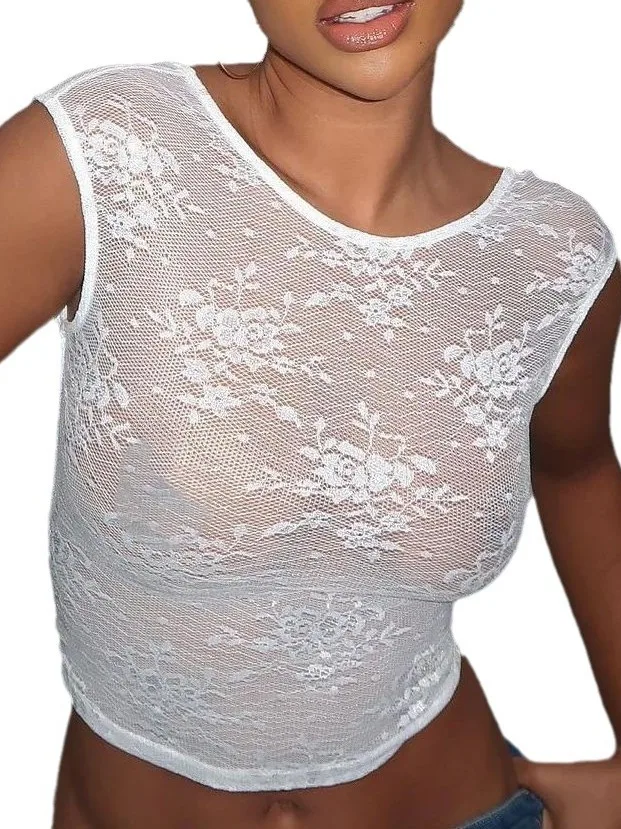 قميص نسائي صيفي مثير بظهر مكشوف وشبكة، بأكمام قصيرة رقيقة وطباعة، ياقة دائرية منخفضة، مريح وقابل للتنفس