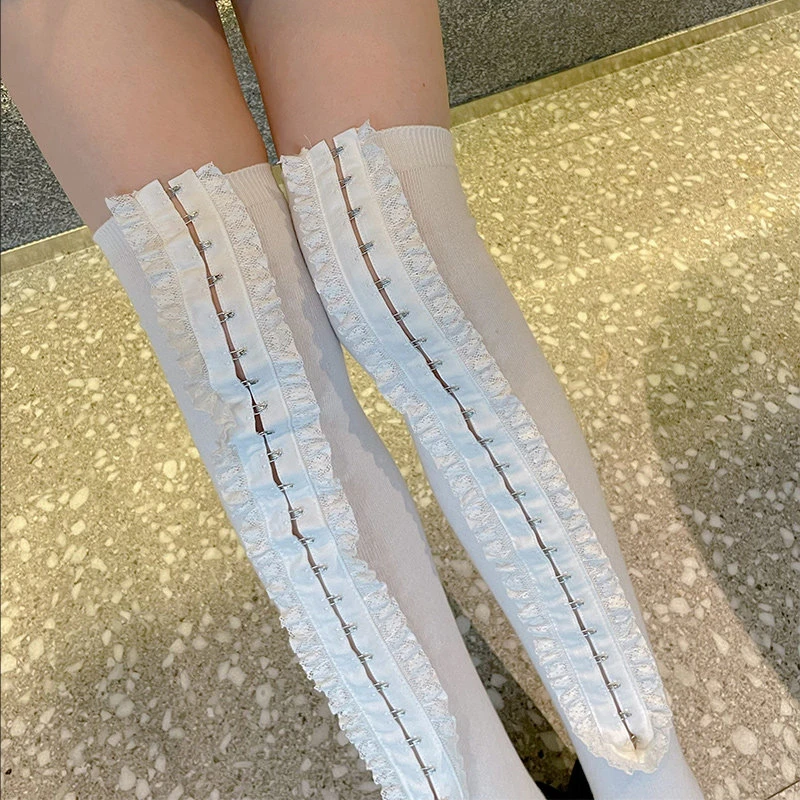 Subculture Y2K Spice Girls Hollow Out Lace Leg Warmers Ladies Punk Style Knee High Socks Party Performance Role Play Leg Warmers