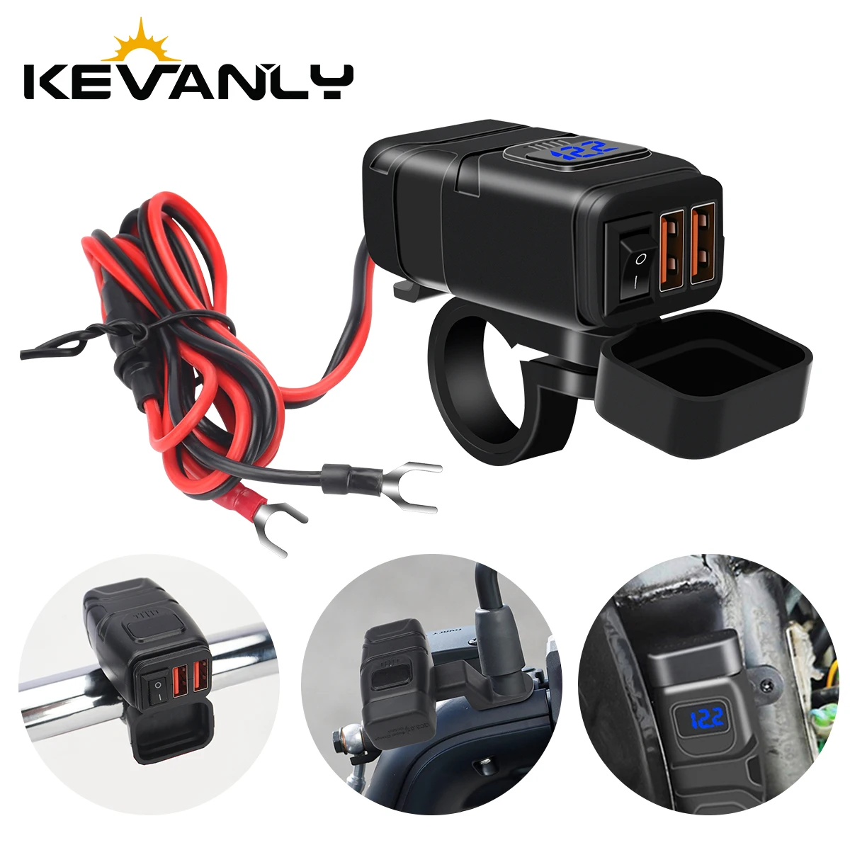 

1pc Motorcycle USB Fast Charger 60W Handlebar PD+QC3.0 Dual USB Socket with Switch Voltmeter Waterproof Power Supply Adapter 12V
