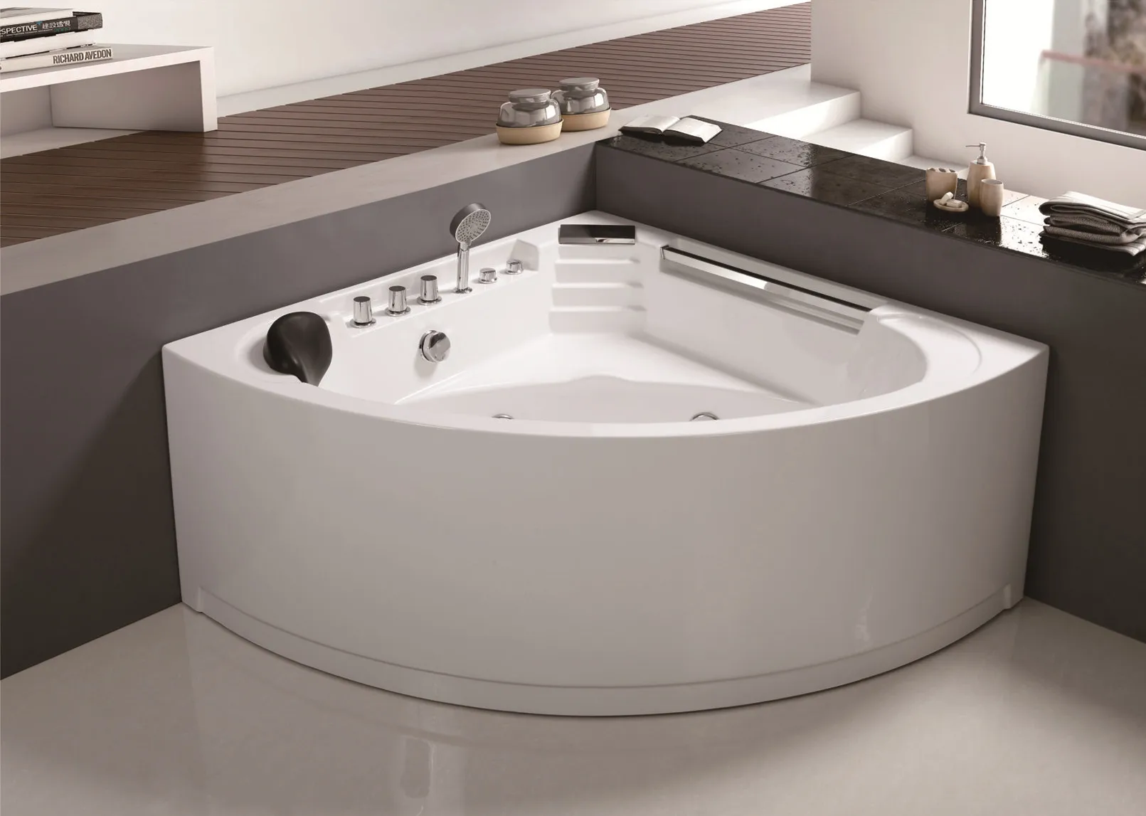Bathroom Cheap 2 Sided Skirt Whirlpool Hydromassage Jetted Tub Bathtub Shower Combo With Armrests For 2 Person