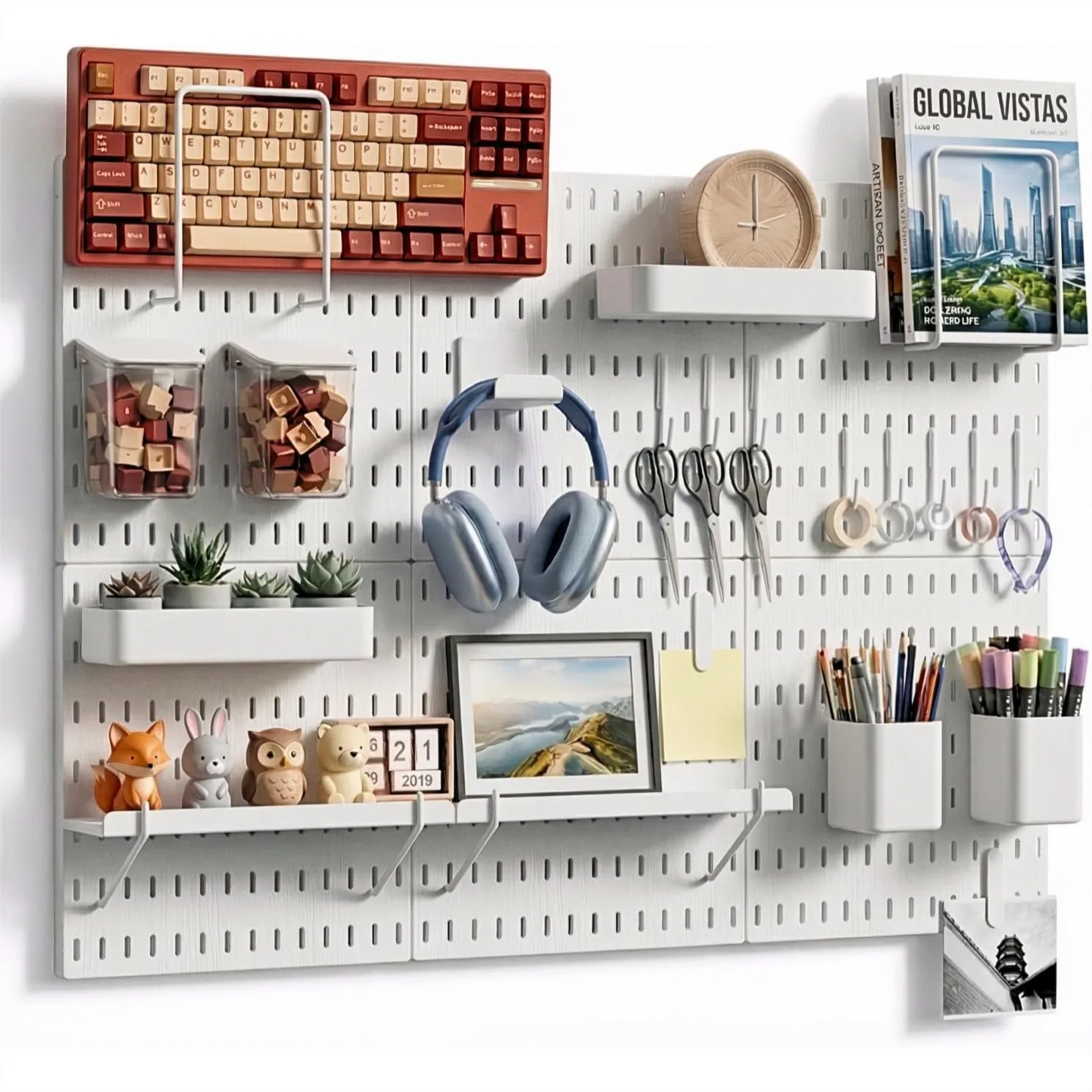 

Plastic Pegboard Wall Organizer - Modular Storage System for Home Office, Craft Room, Gaming Setup, White 33x22