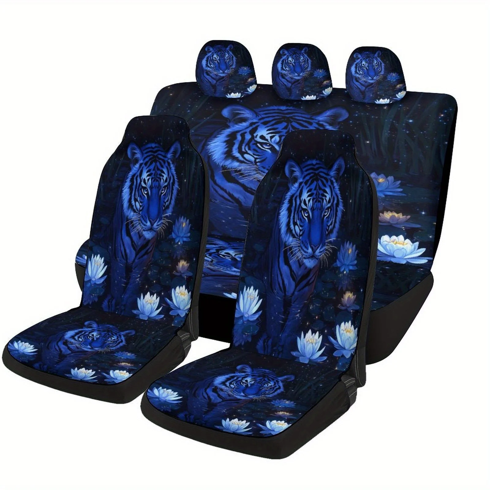 

Tiger In The Night Themed Car Seat Cover Set For Most Cars, Fashion Novelty Car Seat Protector Covers Full Set, Universal Car S