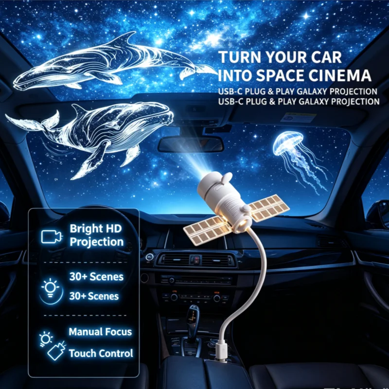 USB Galaxy Projector Interior Car Decorative Light 360° Adjustable Dual Mode Ambient Night Light 2 In 1 Starry Projection Lamps