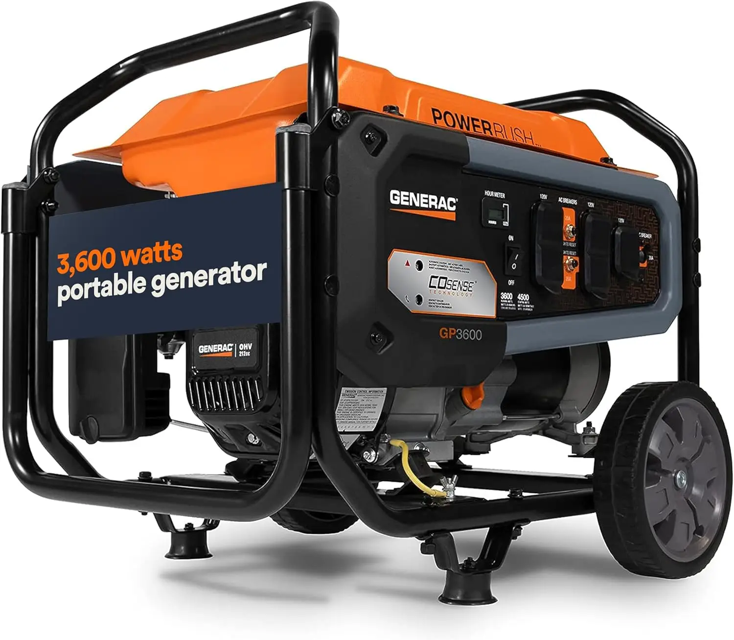 7722 GP3600 3,600-Watt Portable Generator with COSENSE® Technology Orange/Black Smart and Reliable