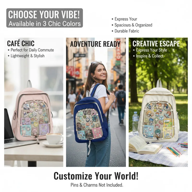 Anime Pin Display Backpacks Drawstring Y2K Itabag Transparent Cute Bag Girl Student School Bag High Capacity Casual Backpacks